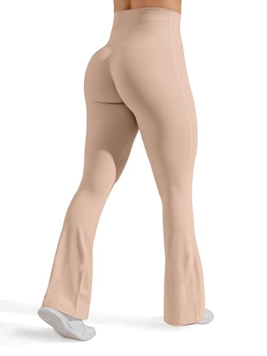 Unthewe High Waisted Flare Leggings for Women Tummy Control Butt Lifting Workout Yoga Wide Leg Pants, Carbon Dust, Large