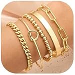 Dainty Gold Bangle Bracelets for Women Fashion 14K Real Gold Plated Cuban Link Chain Bracelets Stack Adjustable Gold Beaded Bracelet Set 5Pcs