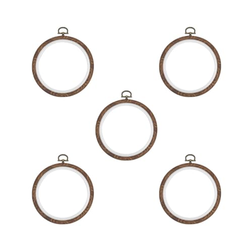 Juego de 5 aros de bordado a mano para punto de cruz, marco de bambú, círculo, 14 cm