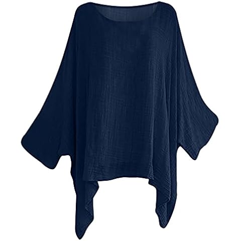 New Ladies Italian Top Solid Color Linen Tunic Tops O-Neck Short Sleeve T-Shirt Womens Loose Fit Summer Casual Blouse Plus Size Blue Cover