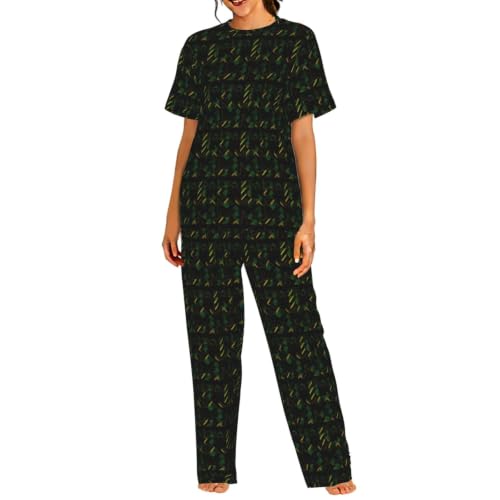 Pyjama court femmes noir vert doré ensemble deux pièces doux