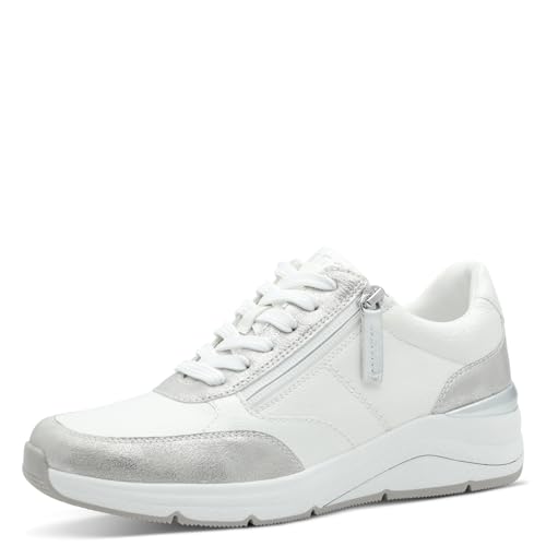 Jana Damen Sneaker flach mit Reißverschluss Vegan, Silber (White/Silver), 37 EU