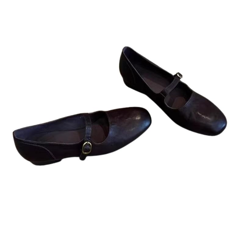Women’s Sheepskin Leather Mary Jane Shoes with Flat Bottom and Low Heel for Commuting-image-35