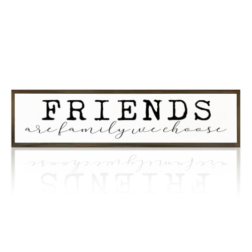Friendship Wood Sign, Modern Farmhouse Wall Decor, Decorative Wooden Table Signs, Home Party Decor, Friend Gift, Friends are Family We Choose Sign, Long Wooden Box Signs 17.8x4x1.2 inches