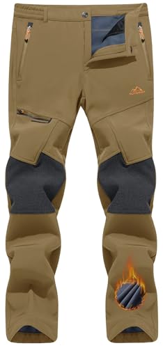 TACVASEN Fleece Lined Pants Men Insulated Ski Pants Water Resistant Snow Windproof Snowboard Trousers Hiking Winter Warm Hunting Outdoor Brown 36