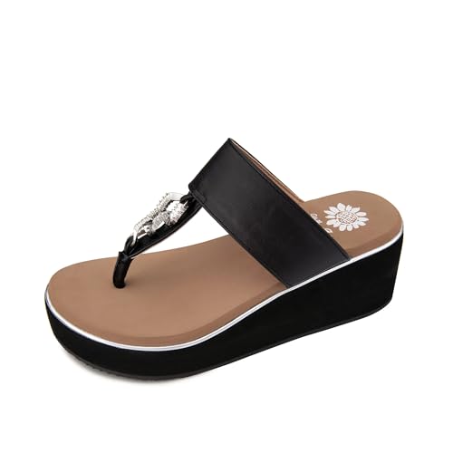 Yellow Box Women's Darcy Wedge Sandal, Round Toe, Medium-High 2.75 Inch Heel, 1.25 Inch Platform Comfortable Flip-Flop2