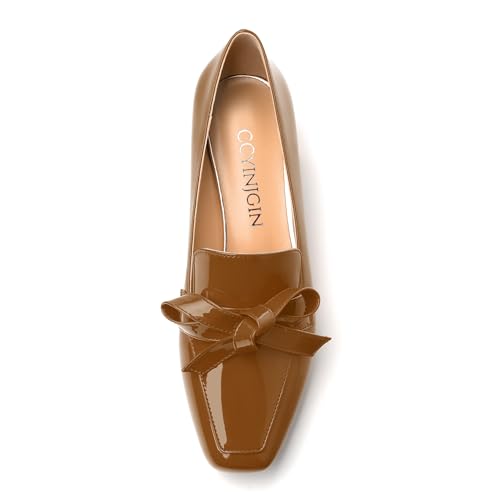 Image of Womens Loafer with Heel, Comfortable Chunky Heels for Women, Loafers Shoes with Bowknot Womens Bunion Dress Shoes