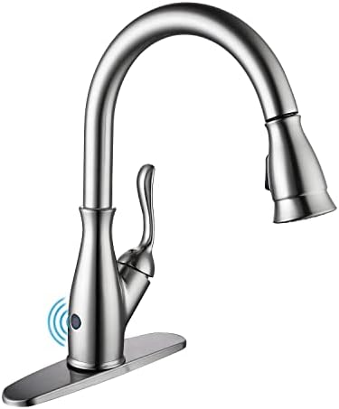 Touchless Kitchen Faucet with Pull Down Sprayer - Commercial Single Handle MotionSense Wave Sensor Hands Free RV Sink Faucets Stainless Steel Brushed Nickel by Luxice