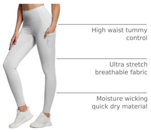 Image of THE GYM PEOPLE Thick High Waist Yoga Pants with Pockets, Tummy Control Workout Running Yoga Leggings for Women