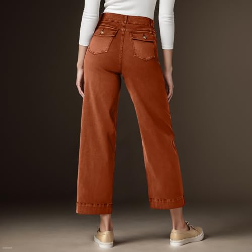 Wide Leg Cropped Jeans for Women Stretch High Waisted Twill Pants Straight Leg Denim Chino Pants Comfy Dressy Capri Pants4