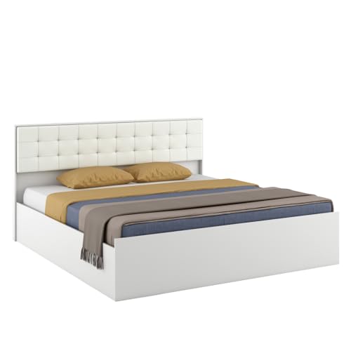 Image of Alvin King Size Box Bed | Engineered Wood | Frosty White Finish | Elegant & Strong | Knock-Down Delivery | 3 Years Warranty
