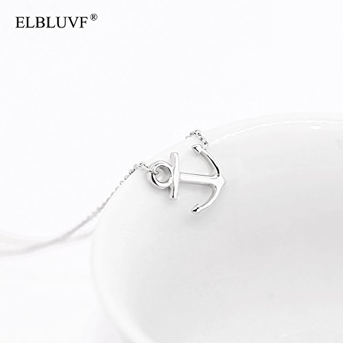 Elbluvf 18K Silver Gold Rose Gold Plated Stainless Steel Women Sideways Anchor Pendant Necklace 18Inches Choose Colors (Silver) #TOP6