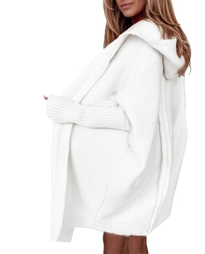 Knitted Hooded Sweater for Womens Casual Open Front Cardigan Winter Sweater Batwing Sleeve Long Sweater Coats