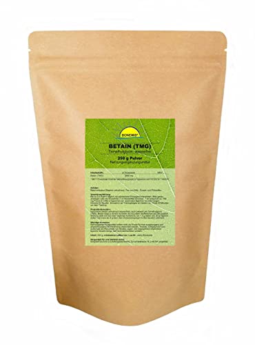 Betain (TMG / Trimethylglycin), Premiumqualität ohne Zusatzstoffe, Betaine anhydrous (wasserfrei), vegan, geschmacksneutral, 250 g Pulver im Beutel, Bonemis®