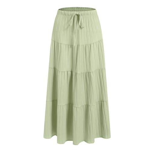 Rvidbe Maxi Skirts for Women 2025 - Elastic Waist Drawstring Flared Ruffle Pleated Flowy A Line Skirt Beach Vacation Skirts3
