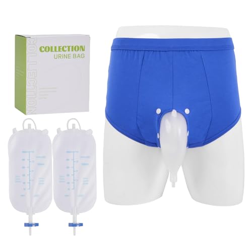 Urine Collector, Incontinence Pants for Men, Wearable Urine Collection Bag for Men, Men's Portable External Catheter Device with Two 500ml Urine Bag Reusable, Removable Urine Collection Container, L