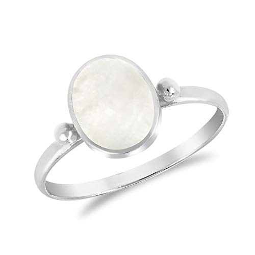 AeraVida Simply Stunning Oval Shaped White Mother of Pearl .925 Sterling Silver Ring | White Oval Ring | Mother of Pearl Ring | Comfort Fit USA Sizes 5-9
