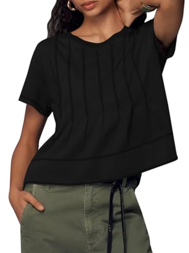 Tankaneo Womens Babydoll Tops Short Sleeve Peplum Pleated Summer T-Shirts Casual Loose Fit Flowy Tshirts 20252