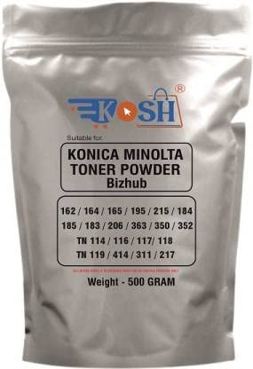 KOSH Black Toner Powder for Konica Minolta Bizhub TN 114, 115, 116, 118, 162, 163, 152, 164, 195, 215, 226, 363 (500 Gram) Print - 1 x 500g Black Toner Cartridge