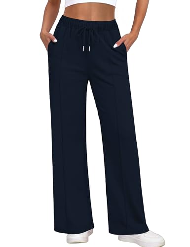 Warmrole Straight Leg Sweatpants for Women Low Rise Lounge Sweat Pants 2026 Fall Clothes Joggers with Pockets Navy Blue Small