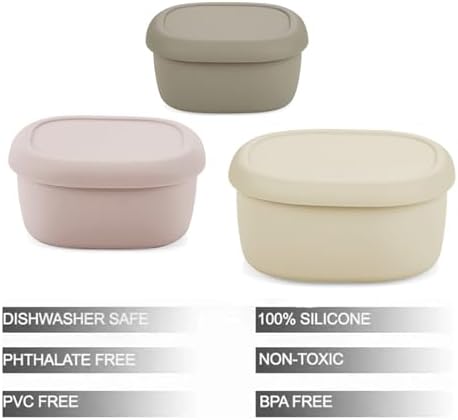 Emptycolor 3 Pack Silicone Snack Containers with Lids Reusable Silicone Food Storage Containers, Leak Proof Stackable Bento Lunch Box for Adults, Microwave, Dishwasher and Freezer Safe - Thumbnail 3