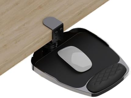 SKYZONAL Clamp-on Mouse Tray Under Desk Adjustable Clamp Rotating Wrist Mouse Extended Holder for Desks Computer Platform Tray Padding Arm Rest Pad Black