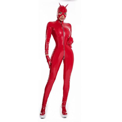 KRLZKID Combinaison Sexy pour boîtes de nuit Cosplay Body en cuir verni pour femme Tenue de club,Red-M