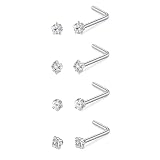 LAURITAMI 4 Pezzi Piercing Naso Brillantino Acciaio Inox 22G Nostril Piercing CZ Orecchini Naso Signore Uomini Nostril Borchi,Argento