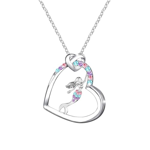 M&Ostyle Mermaid Necklace for Girls Boys Crystal Heart Pendant Necklaces Gifts Jewelry Gifts for Girls Daughter Boys Son Granddaughter Niece Birthday Christmas Graduation Gift