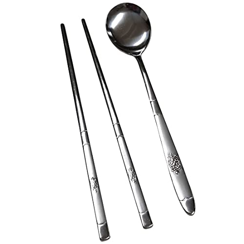 GARASANI Korean Traditional Cutlery Stainless Steel Spoons and Chopsticks Set (Silver Turtle) - Image 3