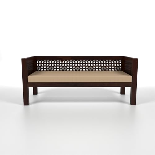 Image of Sheesham Wooden 3 Seater Sofa for Living Room | Rosewood Cushion Sofa | Solid Wood Sofa Set for Lounge