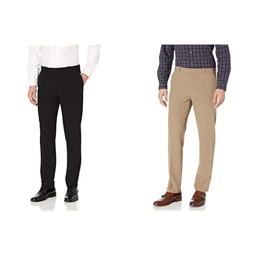 Van Heusen Mens Flex Straight Fit Flat Front Pant Black Khaki 34W x 30L