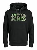 Diseño impreso Jack & Jones Jjsoldier Logo Sweat Hood Sudadera con Capucha, Negro, S para Hombre