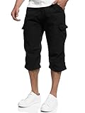 belt_material: 100% Baumwolle Indicode Herren Nicolas Check 3/4 Cargo-Shorts inkl. Gürtel  Herrenshorts aus Baumwolle Black XL