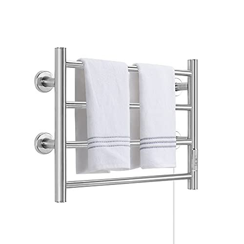 Towel Warmer 4 Bars Wall Mounted Heated Towel Racks for Bathroom Plug-in/Hardwired, Stainless Steel Hot Towel Rack with Timer Brushed Silver Towel Warmer 4 Bars Wall Mounted Heated Towel Racks for Bathroom Plug-in/Hardwired, Stainless Steel Hot Towel Rack with Timer Brushed Silver