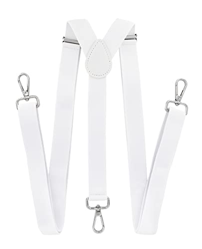 axy Herren Hosenträger mit 3 robusten Karabiner Verschluss 2,5 cm breit Y-Form stufenlos verstellbar (Weiss)