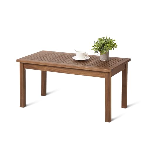 Amazon Basics Patio Coffee Table Natural Finish Outdoor Table for Porch and Garden 35 Inch