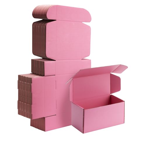 Yidomto 8x4x4 Pink Small Shipping Boxes - 25 Pack Corrugated Cardboard Mailer Boxes for Packaging, Mailing, Gift Giving | Sturdy, Recyclable, Perfect for Small Business Supplies, Ecommerce