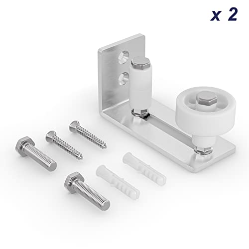 Image of SMARTSTANDARD Sliding Barn Door Floor Guide for Bottom Adjustable Roller - 8 Setup Options for DIYers - Flush Design Bottom Flat Barn Door Floor Guide Stay Roller (Brushed Nickel) 2PCS