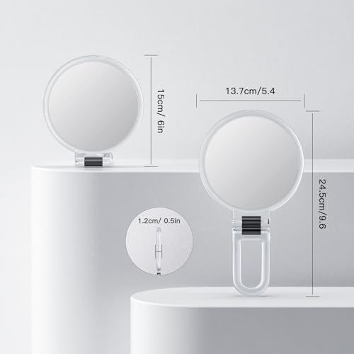 Beautifive Handspiegel mit Griff, Kosmetikspiegel mit 10fach Vergrößerung, Faltbarer Doppelseitiger Schminkspiegel Vergrößerungsspiegel, Tragbarer Reisespiegel für Make-up