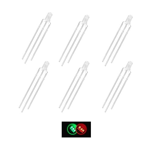 WHWRCADV 10 PCS 3mm LED Diodes Red Green Light Bi-Color Common Cathode/Anode Diffused Bulb Lamps Individual Light LED Diode(Common Anode)