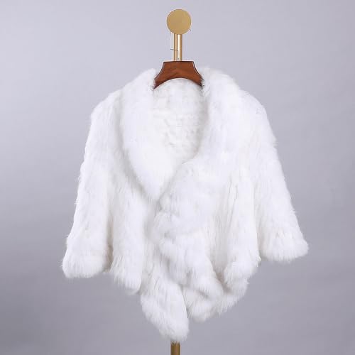 Luxury Women's Winter Real Natural Rabbit Fur Hand Knitted Cape Ruffle Design Wedding Party Shawl Lady Poncho3