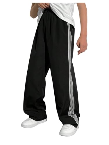 Boy's Striped Baggy Track Pants Elastic Waist Wide Leg Long Pants Streetwear