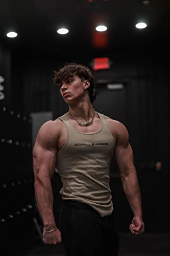 Gorilla Mode Muscle Ribbed Tank Tops (Large, Salmon) #TOP2