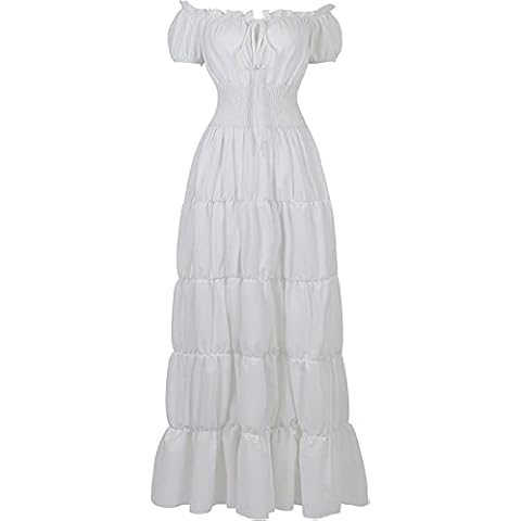 Aibaowedding Renaissance Costume Women's Medieval Chemise Peasant Dress Irish Boho Long Dresses (White, XXXL) Cover