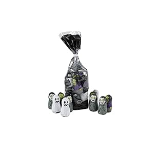 Velcro Halloween snoepzak met clip, chocoladefiguren, Dracula Frankensteen, geest | 150 g chocolade met Halloween-motieven | Halloween cadeau | Halloween decoratie | zoet of zure