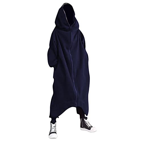Men's Fashion Sweatshirts, Hooded Cloak Casual Asymmetric Hem Hoodie Solid Color Outerwear Full Body Zipper Long Sweater