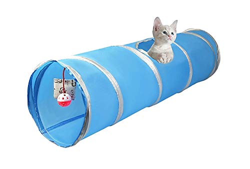 Cosy Life Túnel para Gatos con con Juegos Integrados 86 x 25 cm - Azul/Blanco