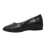 Women's Leather Closed Toe 2 Inch Mid Wedges Heels with Arch Support Round Toe Comfortable Dress for Sneaker Casual Shoe (Black, 6.5)