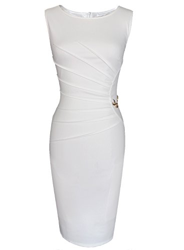 Image of VFSHOW Womens Work Office Business Casual Sleeveless Ruched Elegant Professional Church Cocktail Party Pencil Sheath Dress